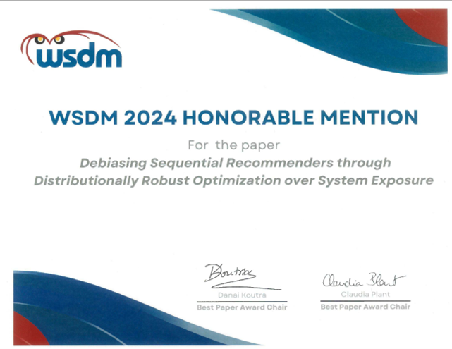 WSDM 2024最佳论文提名奖